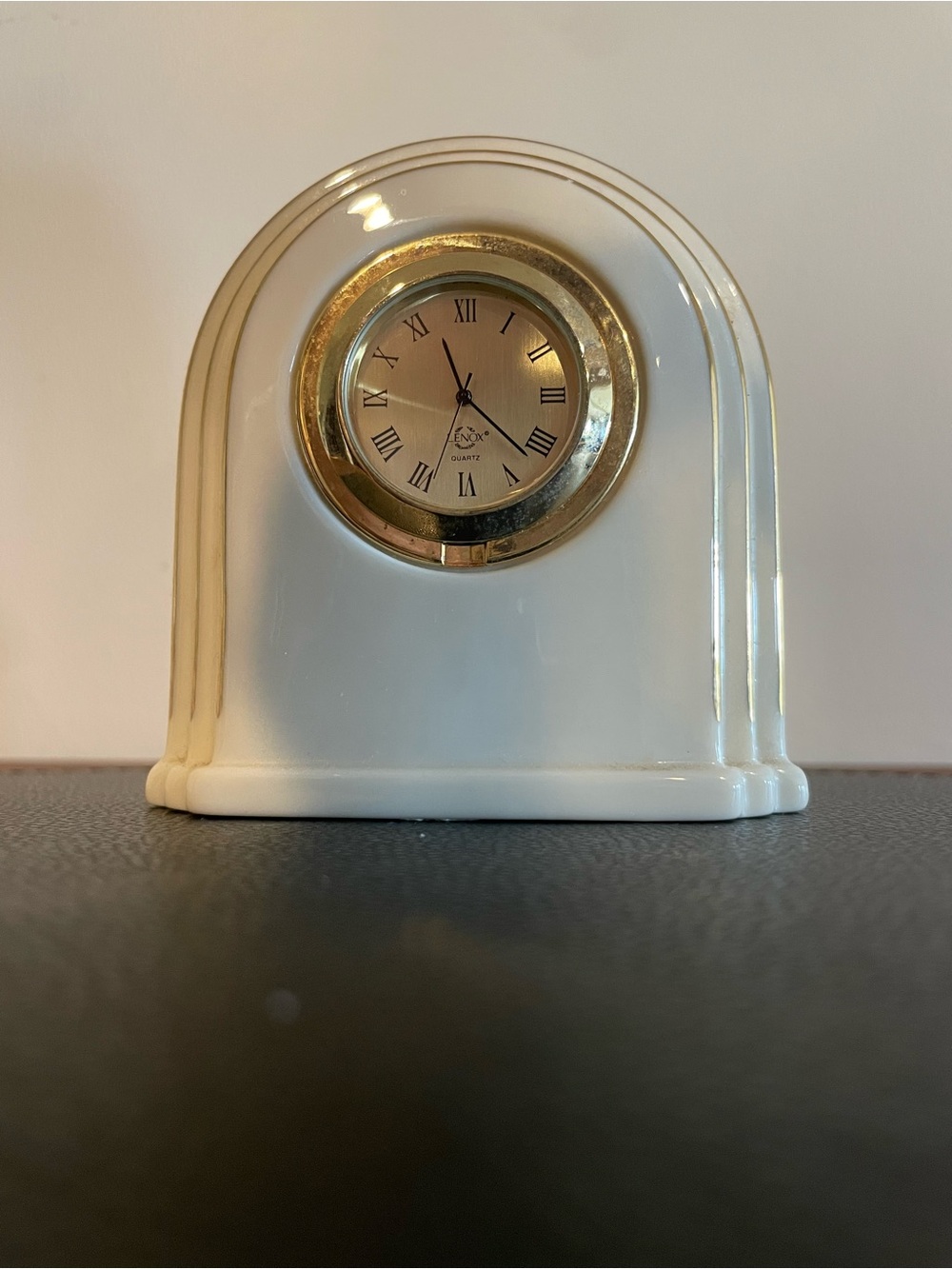 Lenox White and Gold Ceramic Mantel Clock with Roman Numerals
